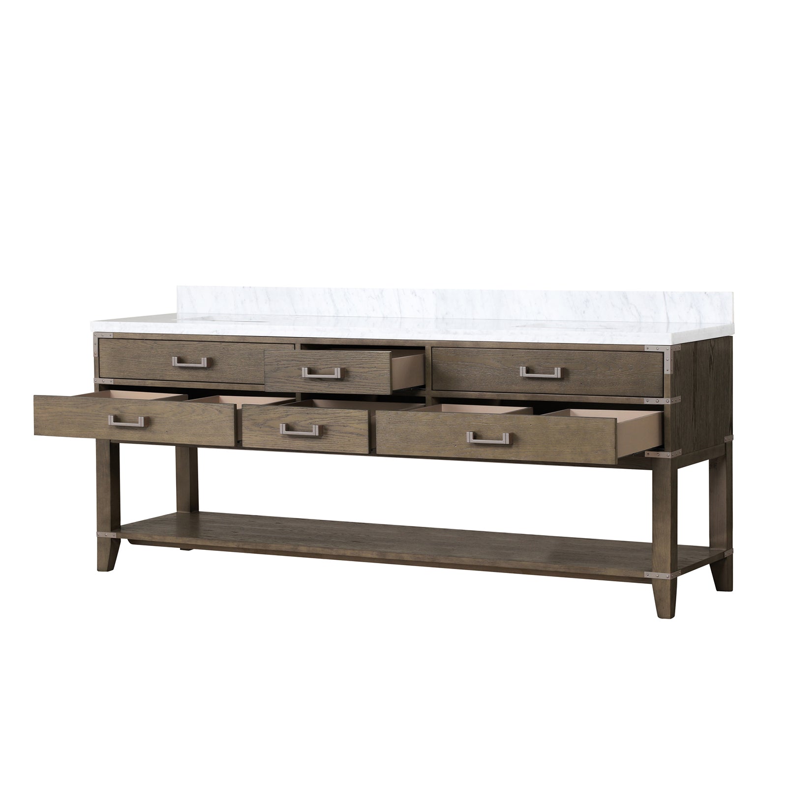 Grey Oak Double Bath Vanity 84 in. W x 22 in. D, with Carrara Marble Top