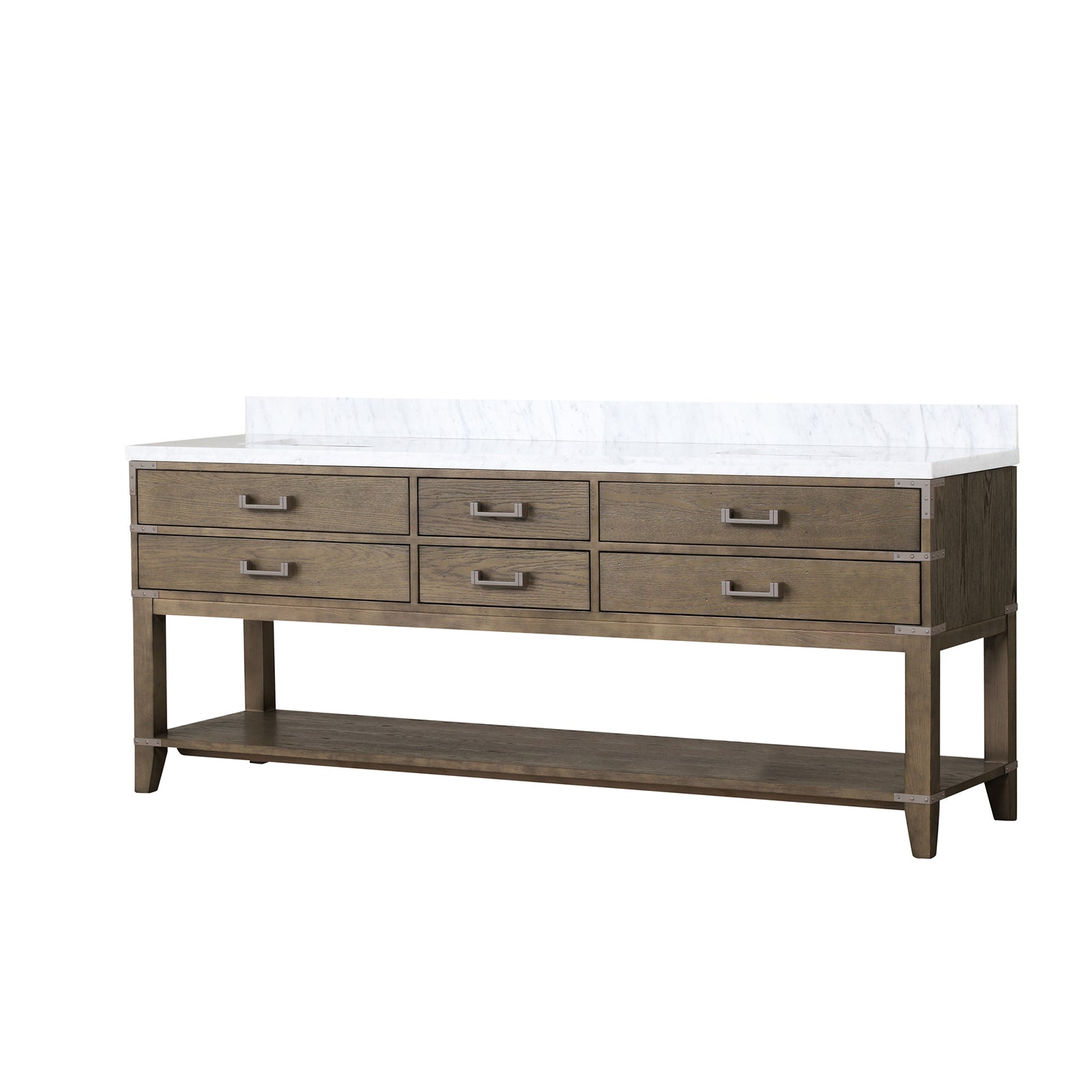 Grey Oak Double Bath Vanity 84 in. W x 22 in. D, with Carrara Marble Top