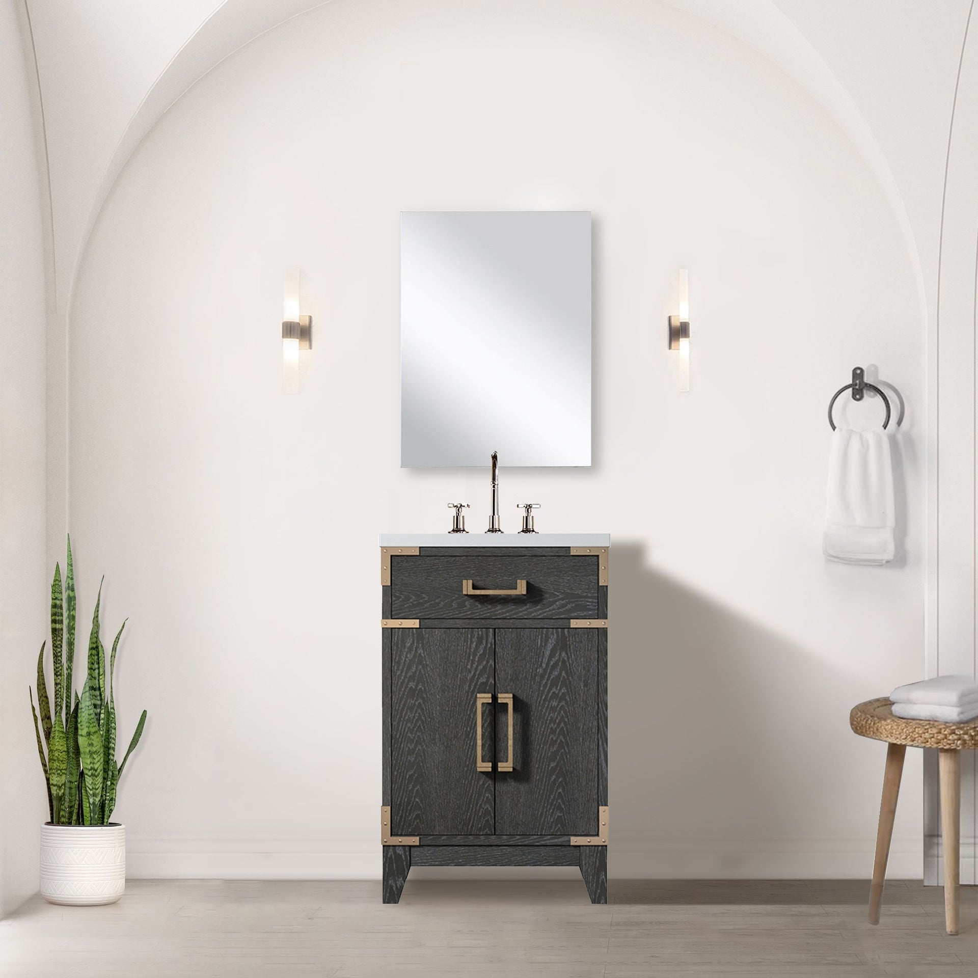 Black Oak Single Bath Vanity 20 in. W x 18 in. D, Acrylic Top, and Faucet Set