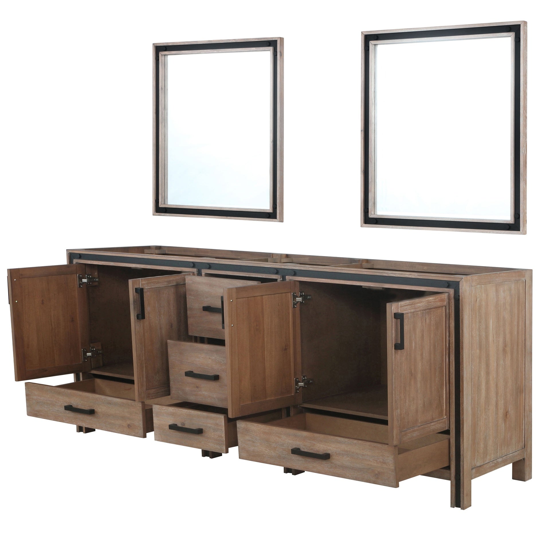 Rustic Barnwood Double Bath Vanity 84 in. W x 22 in. D, and 34 in. Mirrors