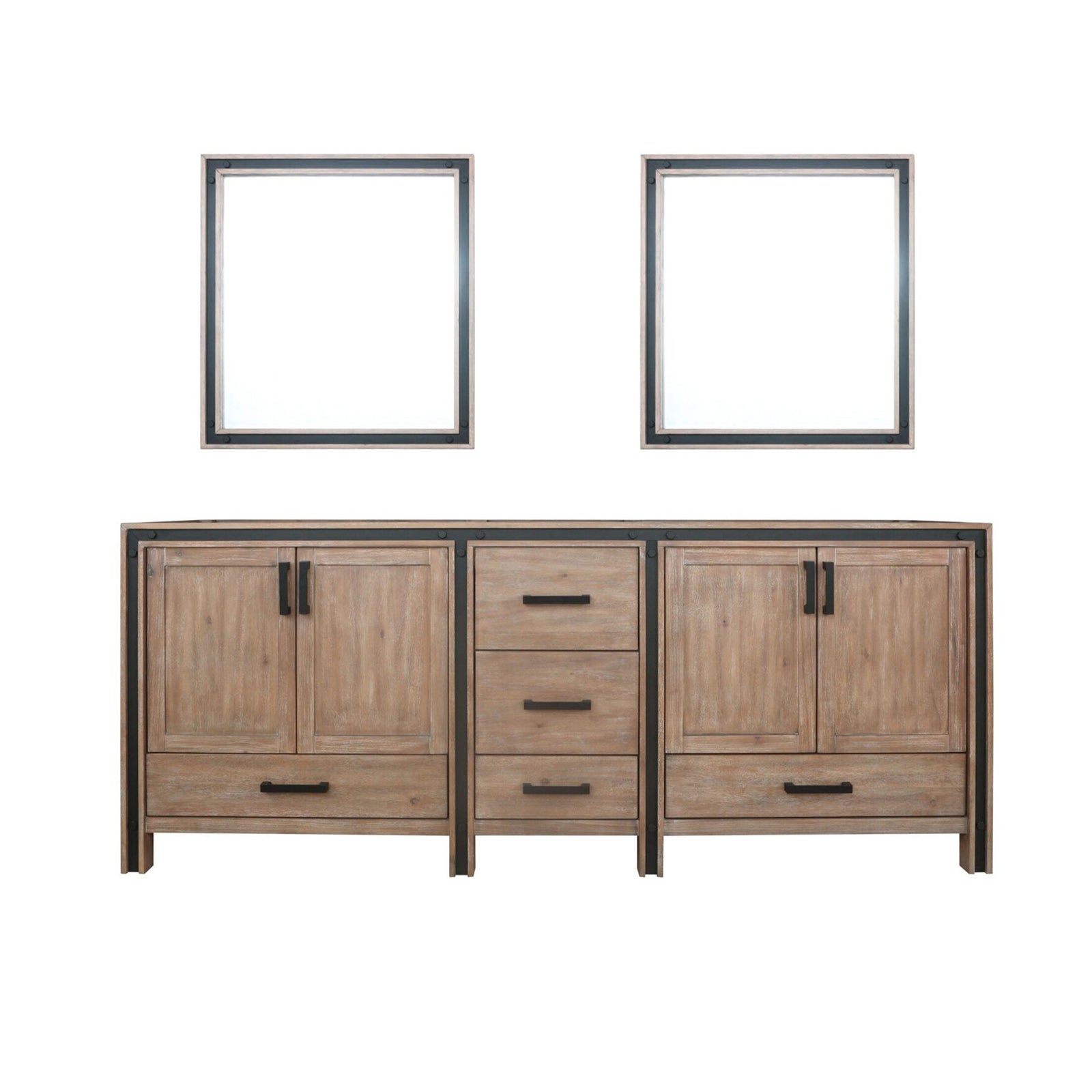 Rustic Barnwood Double Bath Vanity 84 in. W x 22 in. D, and 34 in. Mirrors