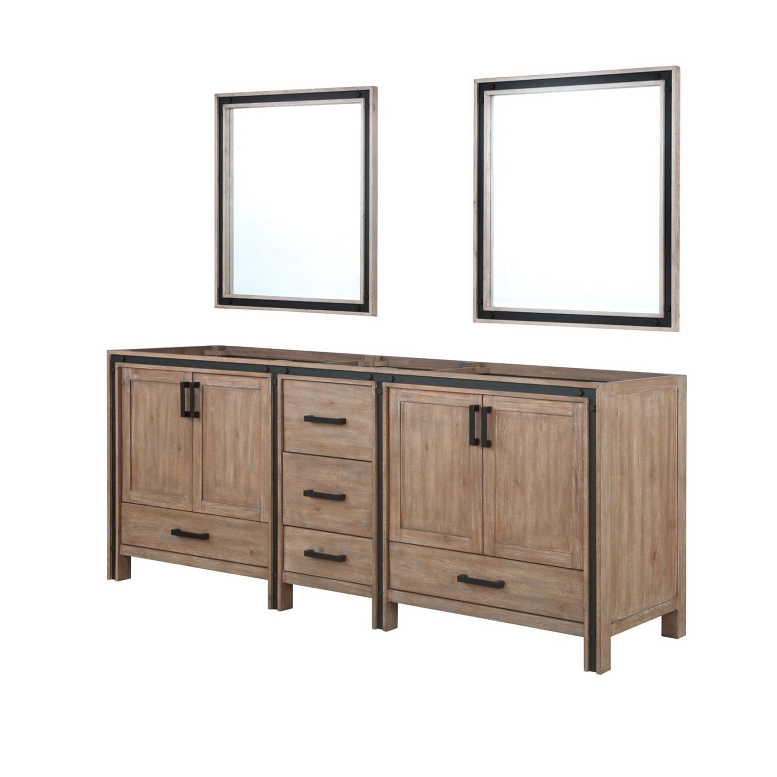 Rustic Barnwood Double Bath Vanity 84 in. W x 22 in. D, and 34 in. Mirrors
