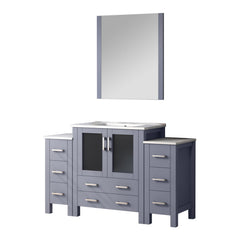 Dark Grey Bath Vanity 54 in. W x 18.25 in. D, with Side Cabinets, White Ceramic Top, and 28 in. Mirror