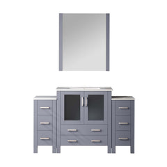 Dark Grey Bath Vanity 54 in. W x 18.25 in. D, with Side Cabinets, White Ceramic Top, and 28 in. Mirror