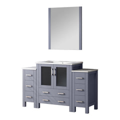 Dark Grey Single Bath Vanity 54 in. W x 18.25 in. D, with Side Cabinets, White Ceramic Top, and 28 in. Mirror