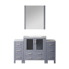 Dark Grey Single Bath Vanity 54 in. W x 18.25 in. D, with Side Cabinets, White Ceramic Top, and 28 in. Mirror
