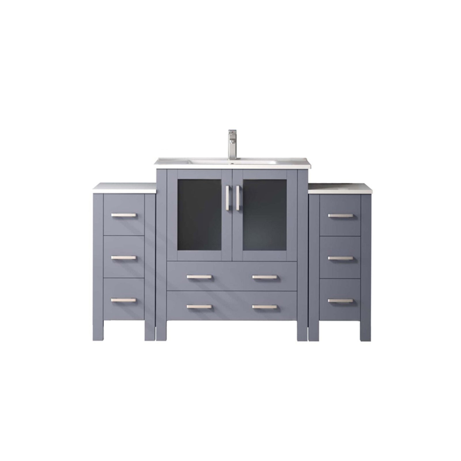 Dark Grey Single Bath Vanity 54 in. W x 18.25 in. D, with Side Cabinets, White Ceramic Top, and Faucet Set
