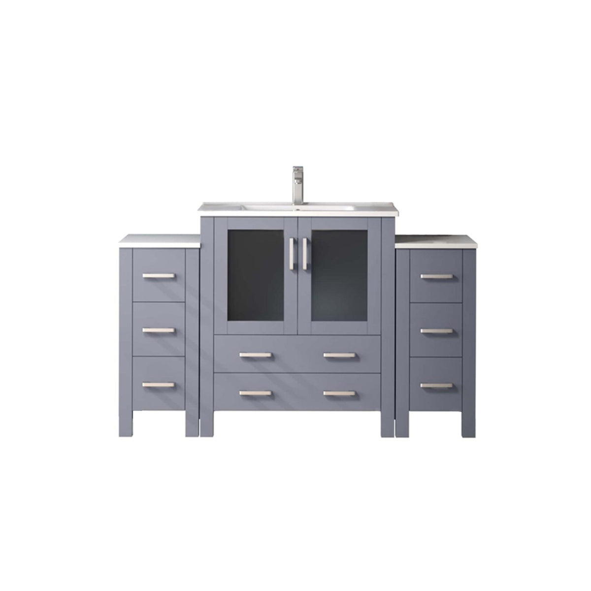 Dark Grey Single Bath Vanity 54 in. W x 18.25 in. D, with Side Cabinets, White Ceramic Top, and Faucet Set