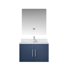 Navy Blue Bath Vanity 30 in. W x 22 in. D, Carrara Marble Top, Faucet Set, and 30 in. LED Mirror