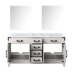 White Oak Double Bath Vanity 60 in. W x 22 in. D, Carrara Marble Top, and 28 in. Mirrors