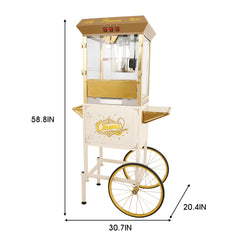 16Oz Commercial Popcorn Machine With Cart and 16 Oz Kettle , Movie Theater Popcorn Machine, Silver Gray Pop Corn Machine with 3-Switch Control & Steel Frame Tempered Glass Doors