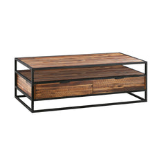 Ulera Rectangle Coffee Table with Shelf in Acacia and Black Metal