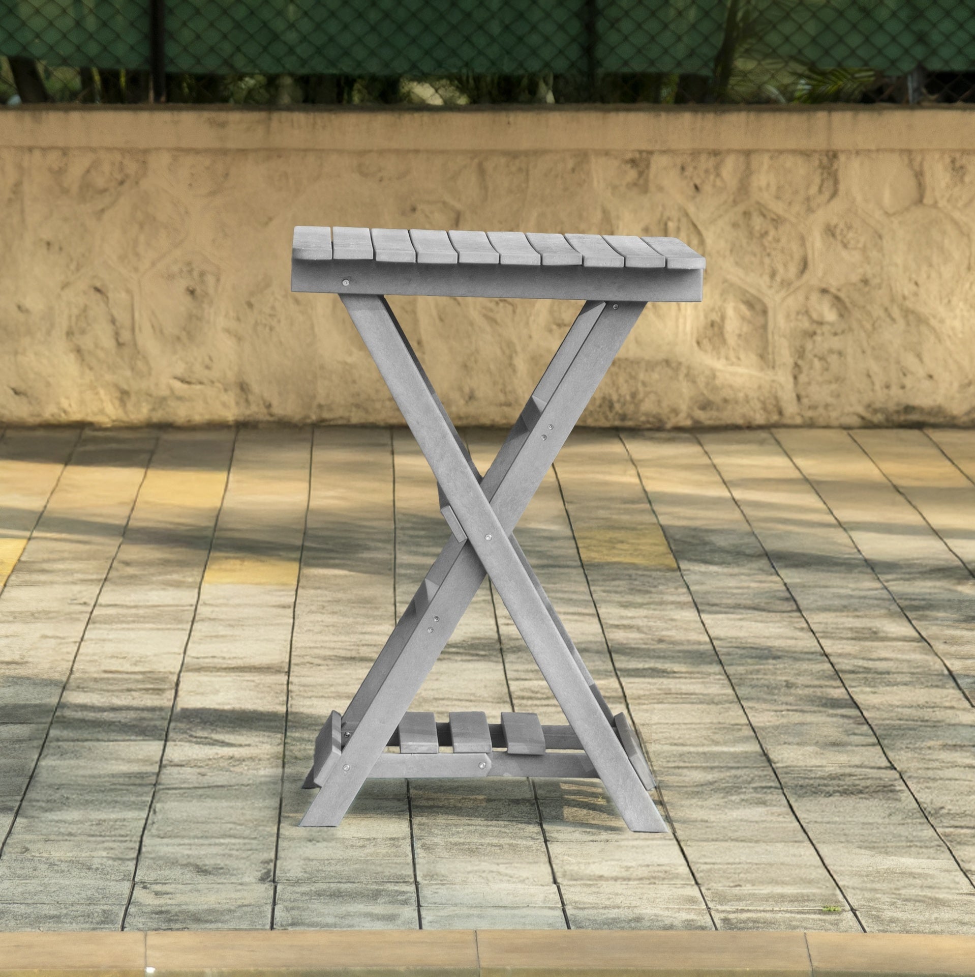 Summit Ridge Fully Assembled All-Weather Recycled HDPE Outdoor Folding Bar table, Grey