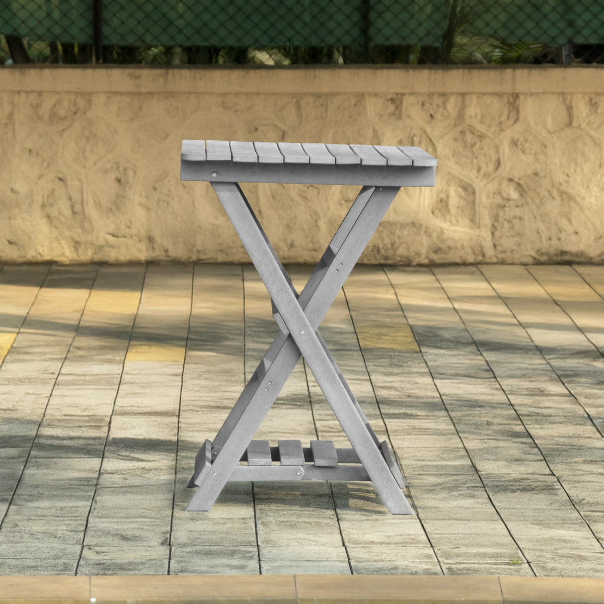 Summit Ridge Fully Assembled All-Weather Recycled HDPE Outdoor Folding Bar table, Grey