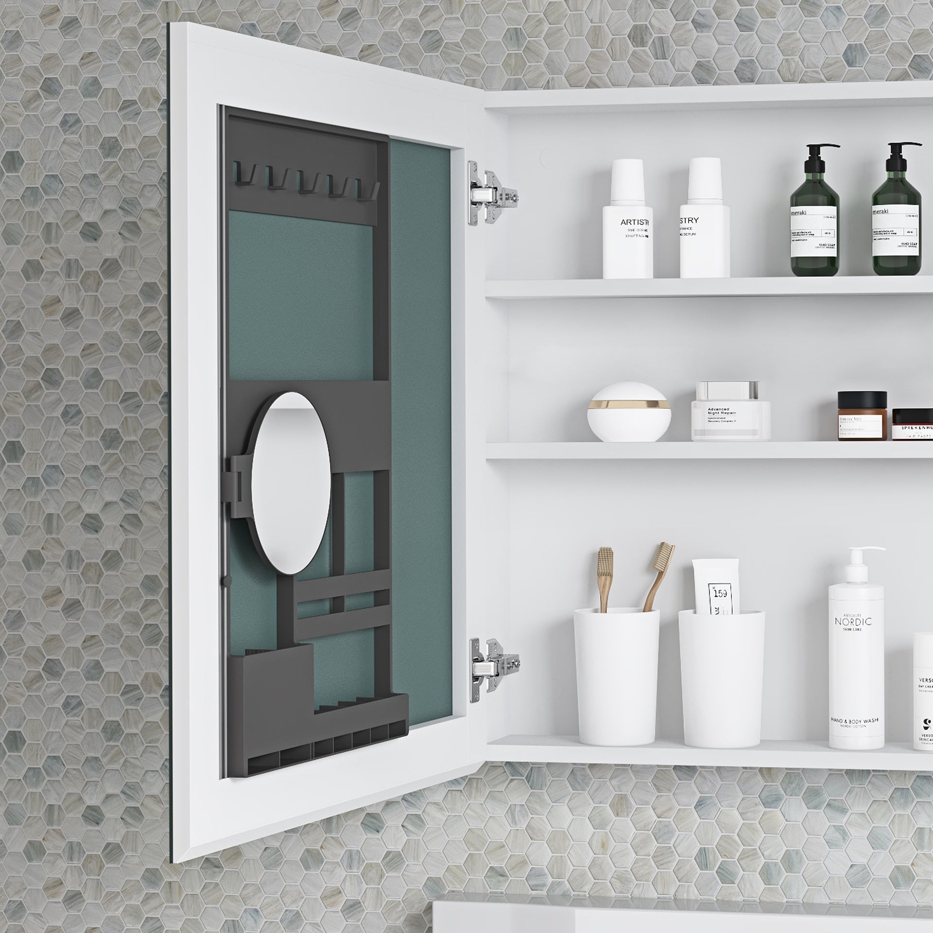 24'' W x 26'' H Surface Frameless Mirror Medicine Cabinet, Beveled Mirror Edges Bathroom Medicine Cabinet, Left opening door