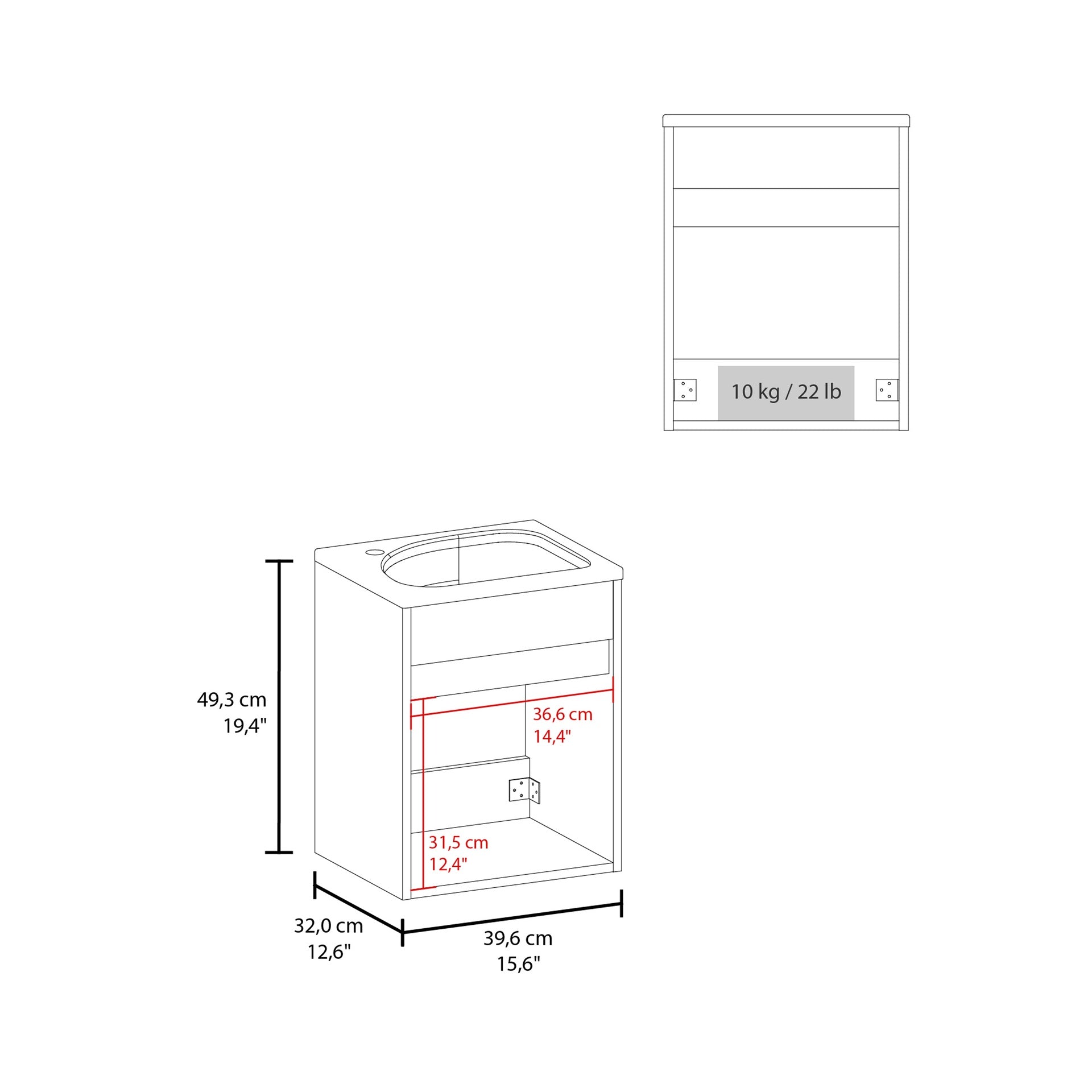Furman Wide Floating Bathroom Vanity, Resin Sink Compact Wall-Mounted Design With One Door Cabinet, White