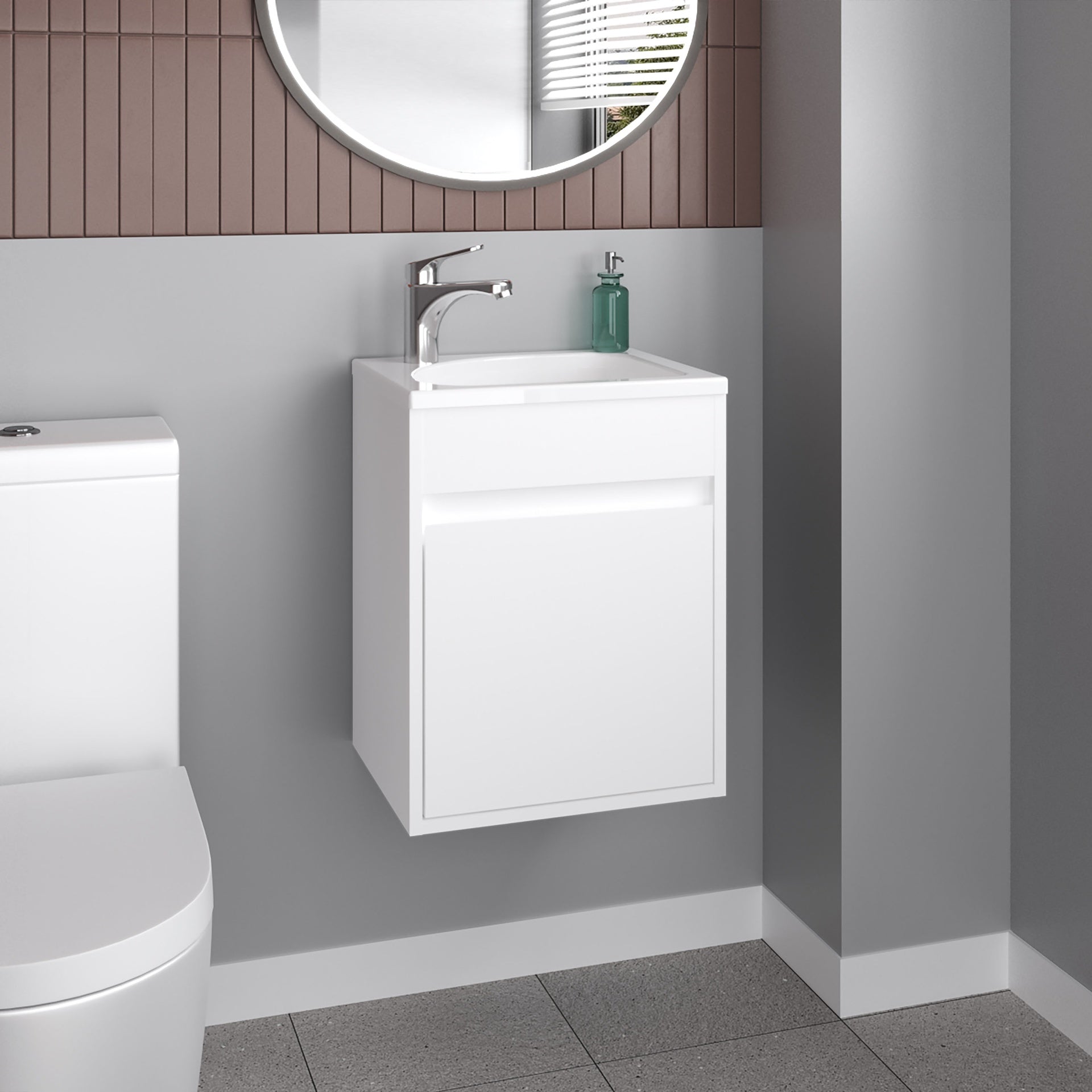 Furman Wide Floating Bathroom Vanity, Resin Sink Compact Wall-Mounted Design With One Door Cabinet, White
