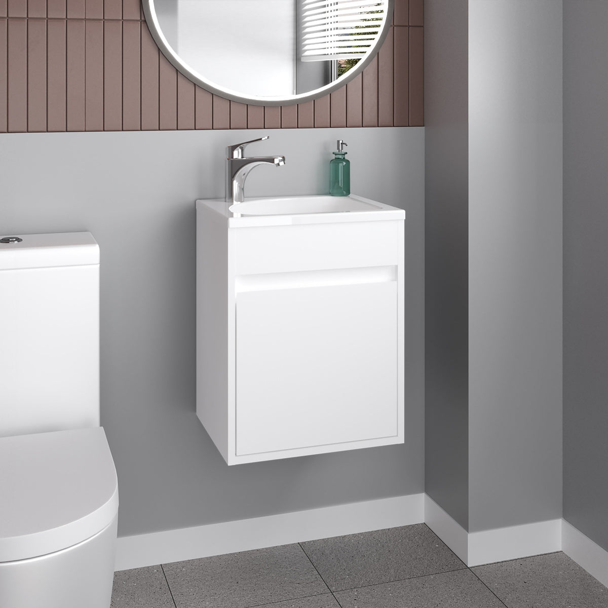 Furman Wide Floating Bathroom Vanity, Resin Sink Compact Wall-Mounted Design With One Door Cabinet, White