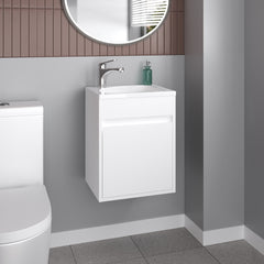 Furman Wide Floating Bathroom Vanity, Resin Sink Compact Wall-Mounted Design With One Door Cabinet, White