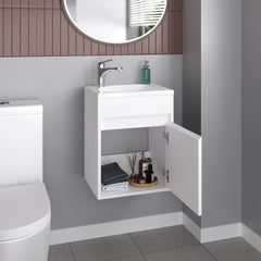 Furman Wide Floating Bathroom Vanity, Resin Sink Compact Wall-Mounted Design With One Door Cabinet, White
