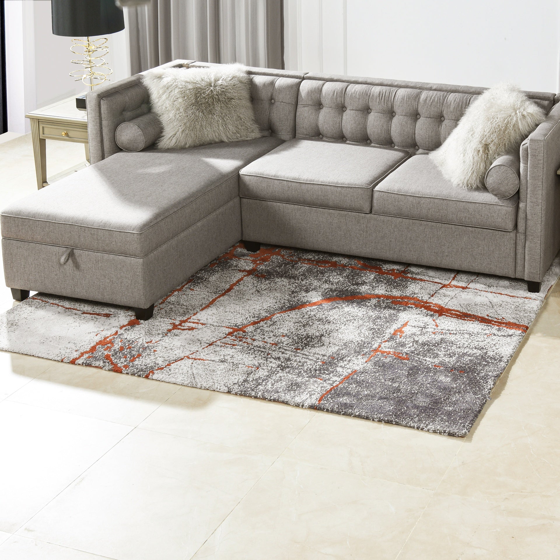 Quarry 5x6.5' Abstract Area Rug, Gray & Orange Polypropylene