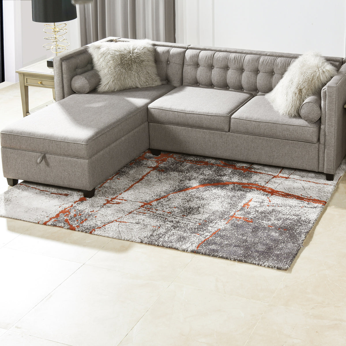 Quarry 5x6.5' Abstract Area Rug, Gray & Orange Polypropylene
