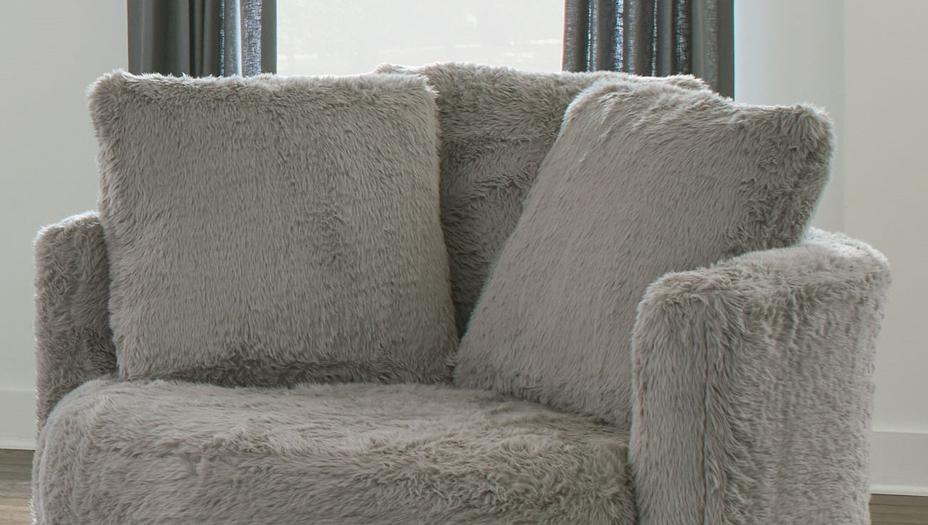 Contemporary Style 1pc Round Chair Curved Arms Gray Finish Track Arms Accents Pillows Included