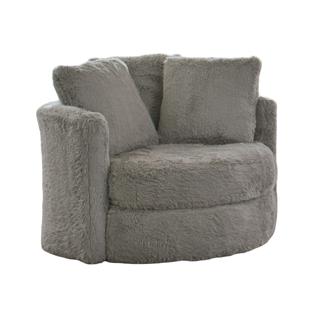 Contemporary Style 1pc Round Chair Curved Arms Gray Finish Track Arms Accents Pillows Included