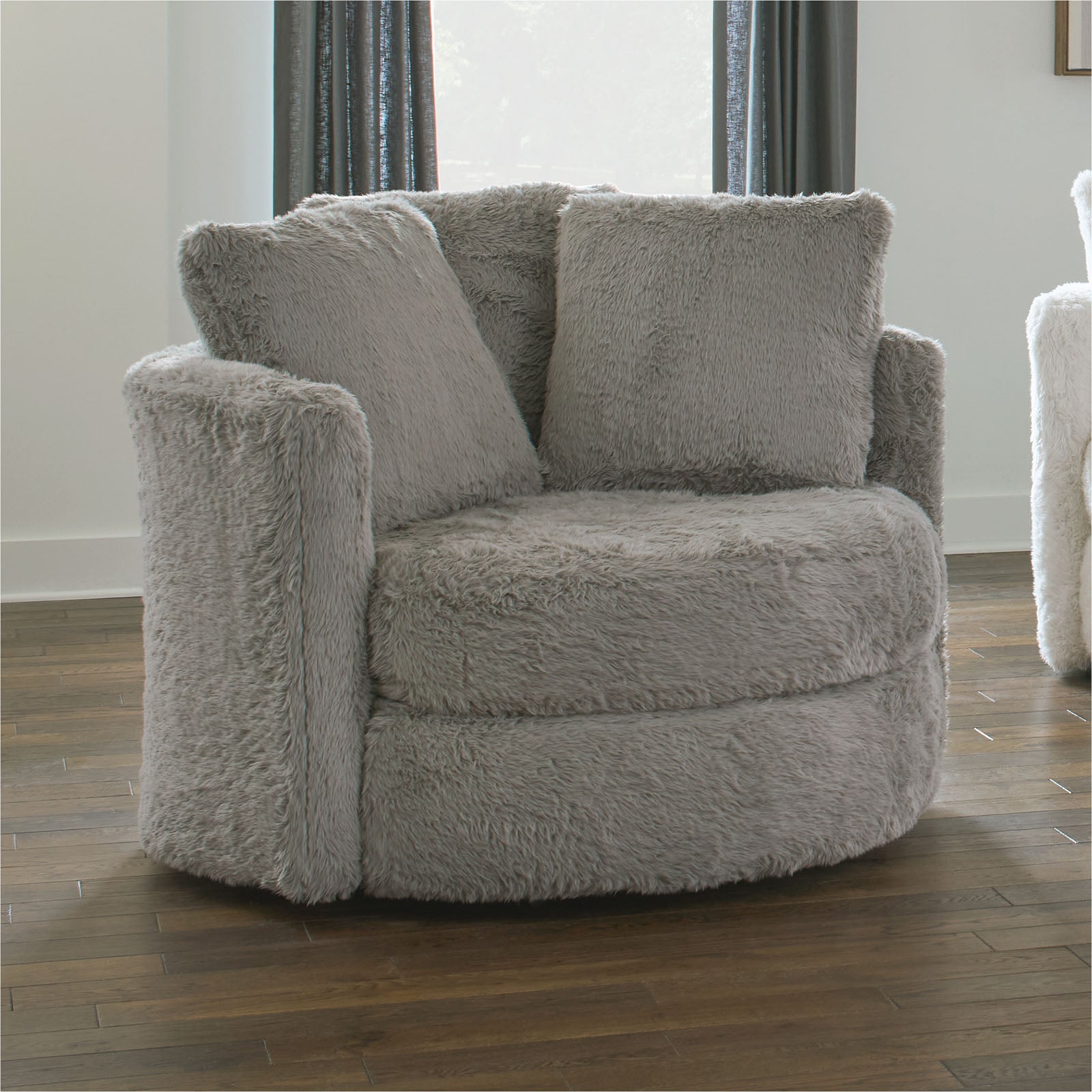 Contemporary Style 1pc Round Chair Curved Arms Gray Finish Track Arms Accents Pillows Included