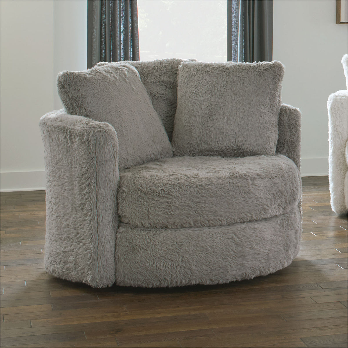 Contemporary Style 1pc Round Chair Curved Arms Gray Finish Track Arms Accents Pillows Included