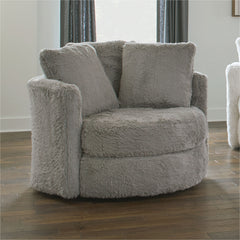 Contemporary Style 1pc Round Chair Curved Arms Gray Finish Track Arms Accents Pillows Included