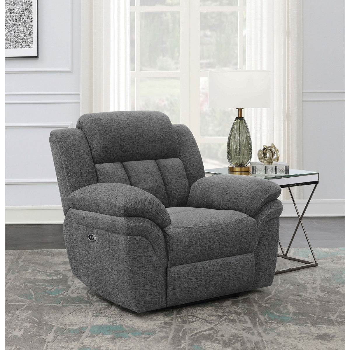 Pannen Charcoal Upholstered Power Glider Recliner