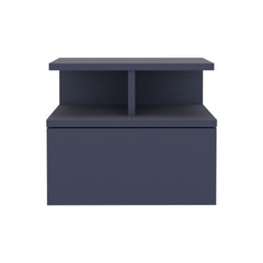 Adele Floating Nightstand, With One Drawer And Two Small Below Shelves For Storage or Decor, Navy Blue