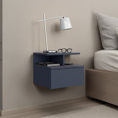 Adele Floating Nightstand, With One Drawer And Two Small Below Shelves For Storage or Decor, Navy Blue