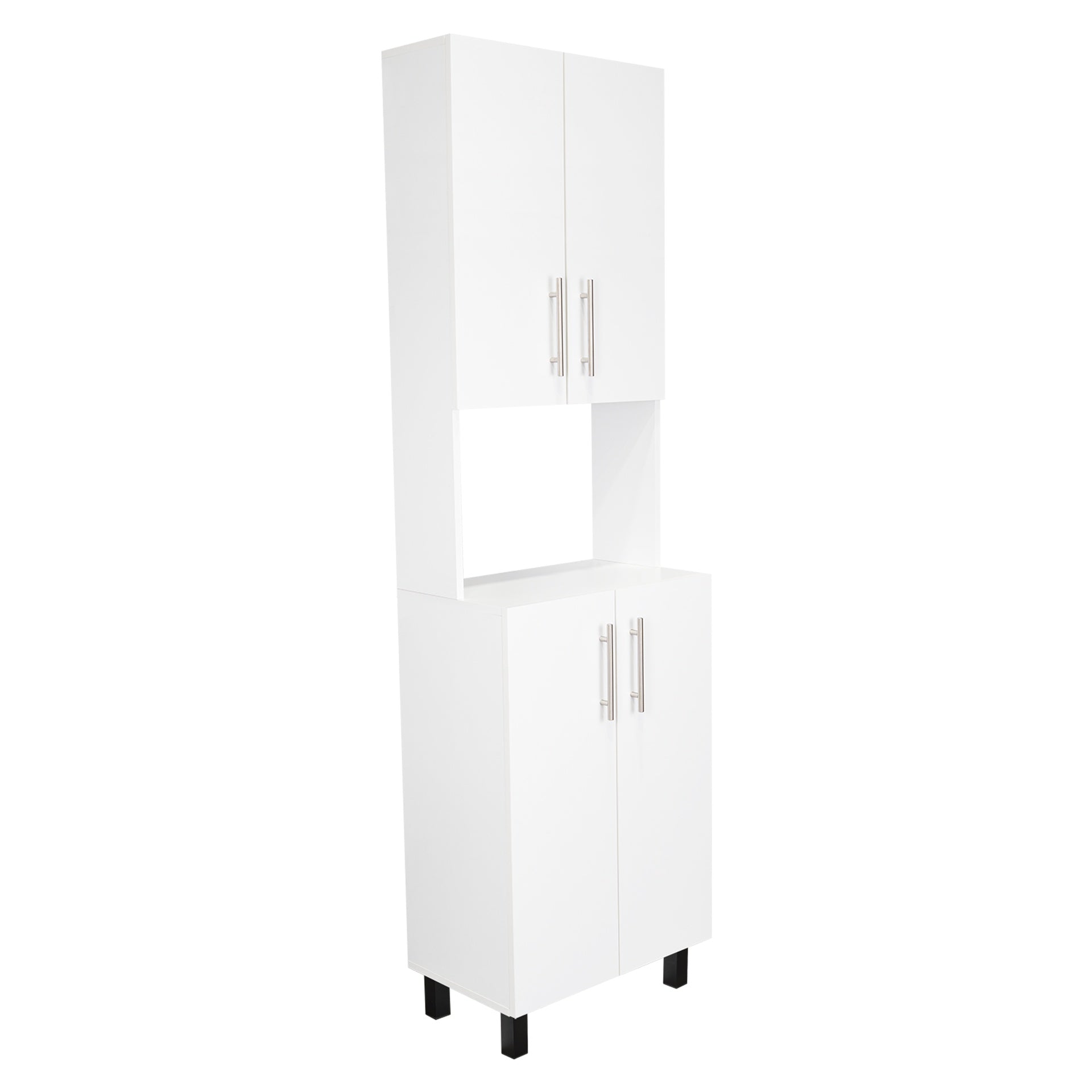 Linden 76,8" Tall Two Double Door Cabinet Kitchen Pantry with Hutch and Five Shelves, Microwave Cabinet, Storage Cabinet, Kitchen Organization, Garage Cabinet, Kitchen White