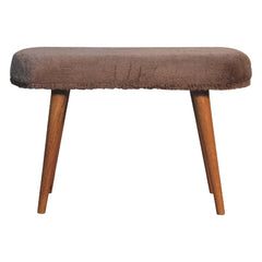 Solid Wood Faux Fur Fabric Bench, Upholstered, Nordic Legs, Mocha and Brown