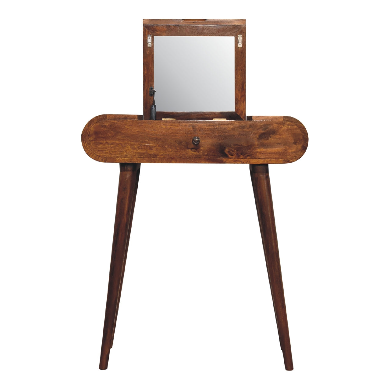 Solid Wood Mini Round Chestnut Fold Vanity, 4-compartements, Brown