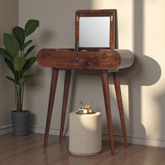 Solid Wood Mini Round Chestnut Fold Vanity, 4-compartements, Brown