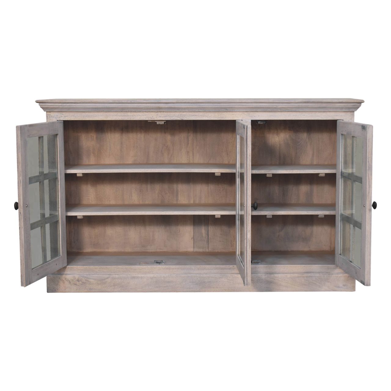 Solid Wood Stone Wash Triple Glazed Cabinet, Beige