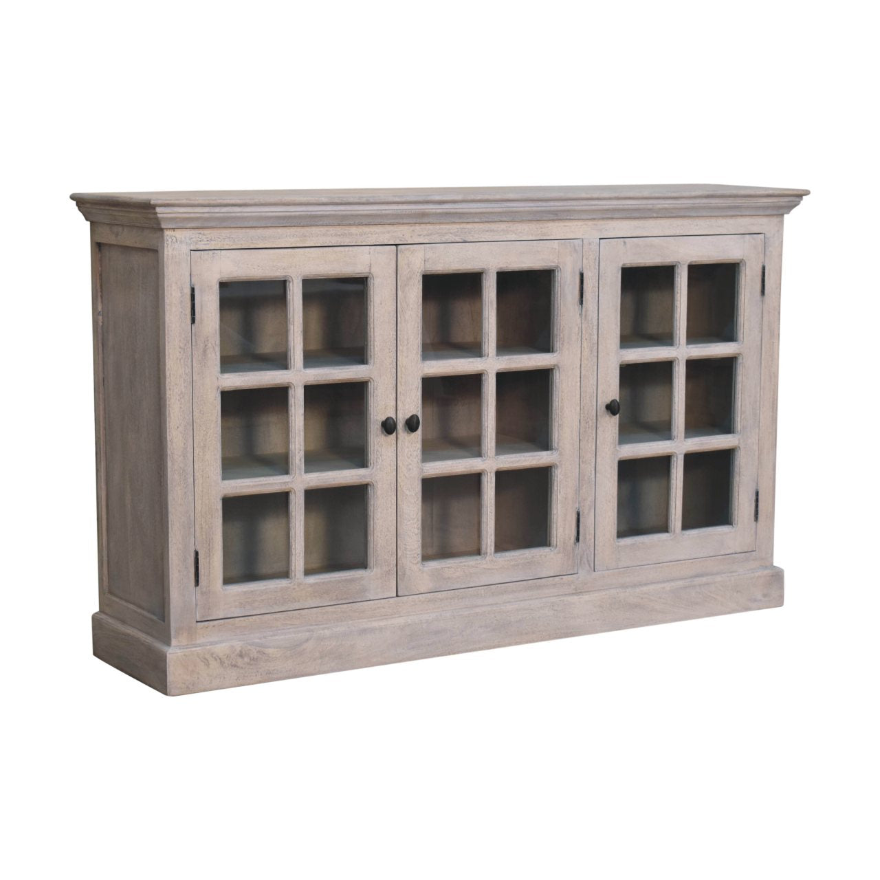 Solid Wood Stone Wash Triple Glazed Cabinet, Beige