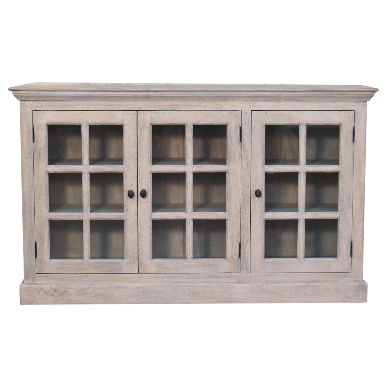 Solid Wood Stone Wash Triple Glazed Cabinet, Beige