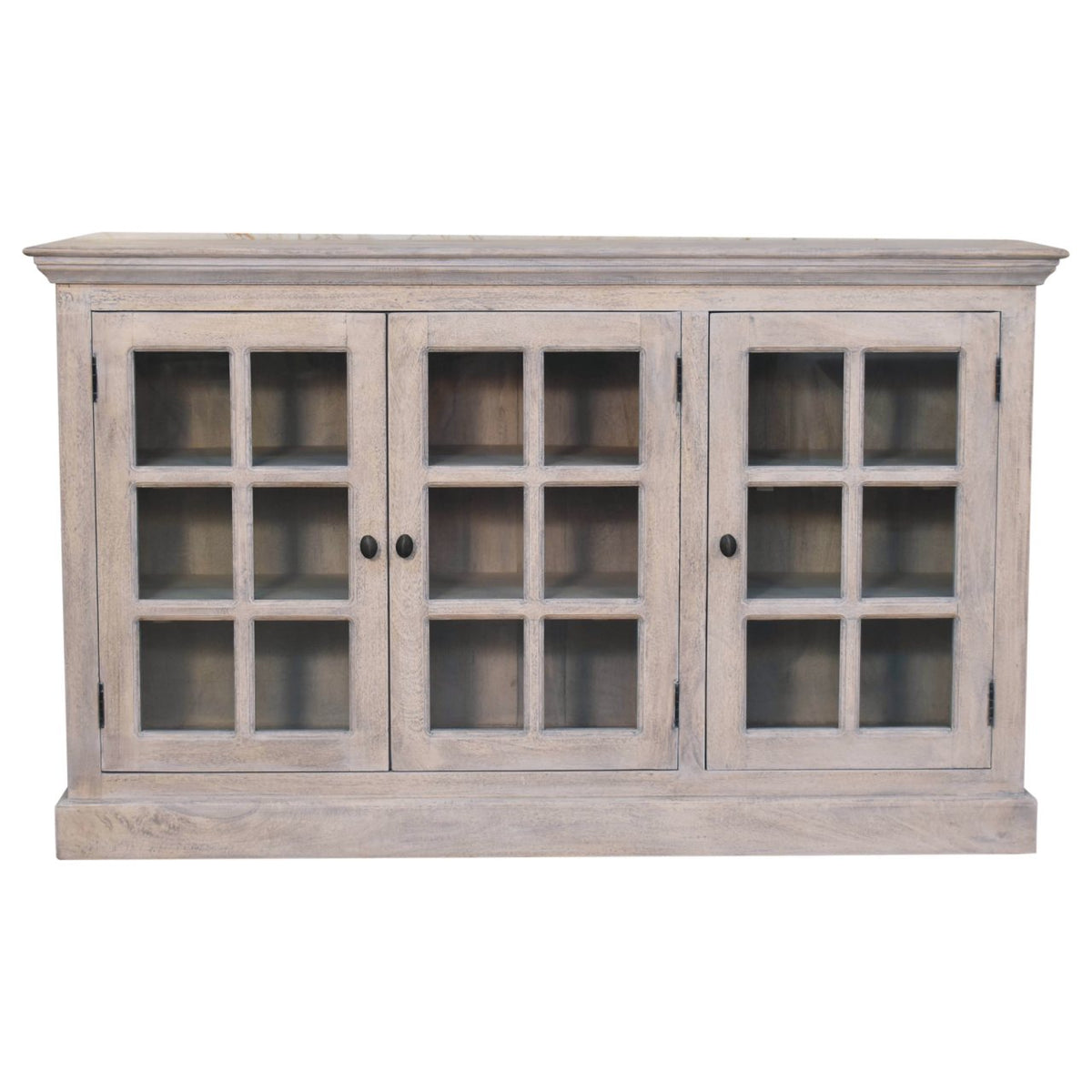 Solid Wood Stone Wash Triple Glazed Cabinet, Beige