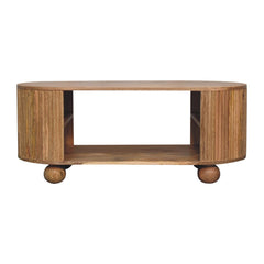 Solid Wood Soba Ball Coffee Table, Open Storage, Light Brown