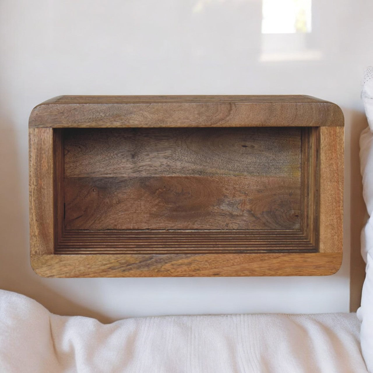 Soba Wall-Mounted Bedside, Open Storage, Brown