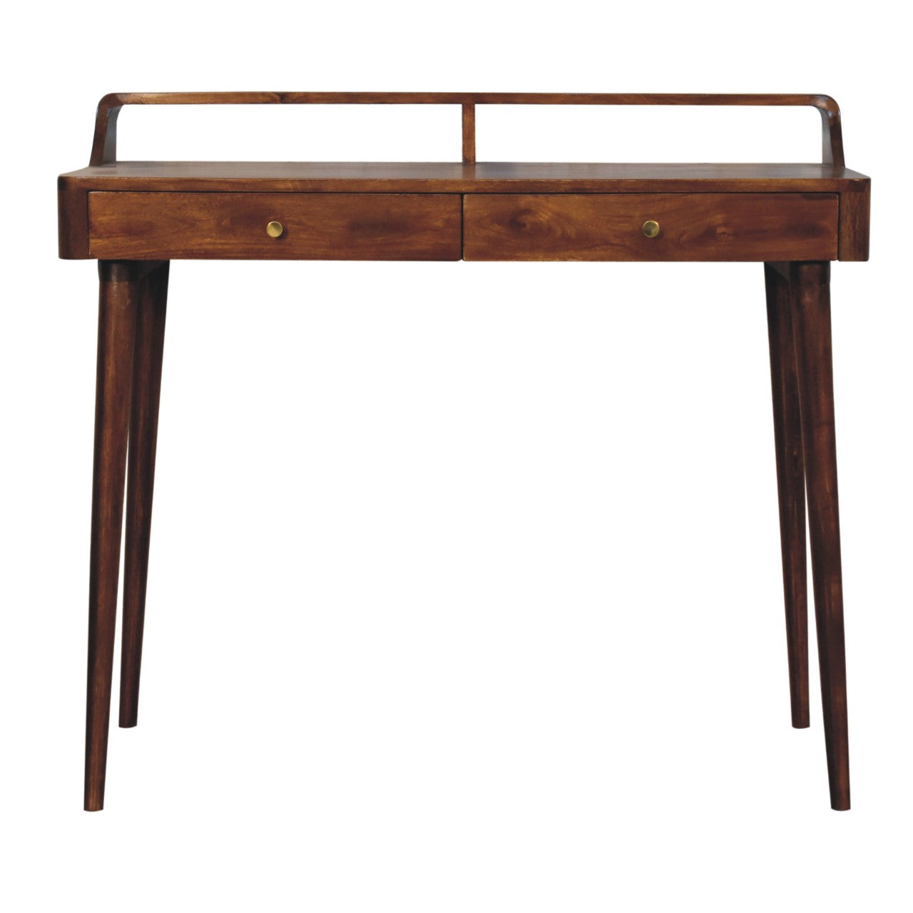 Elevated Chestnut Console Table, 2-Drawers, Nordic Legs, Dark Brown