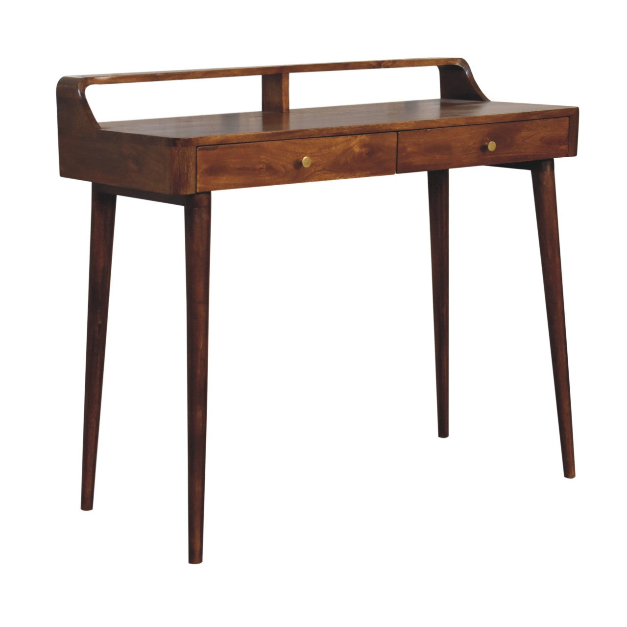 Elevated Chestnut Console Table, 2-Drawers, Nordic Legs, Dark Brown