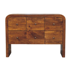 Solid Wood Darcy 3 over 3-Drawer Chest in Chestnut Finish, Brown