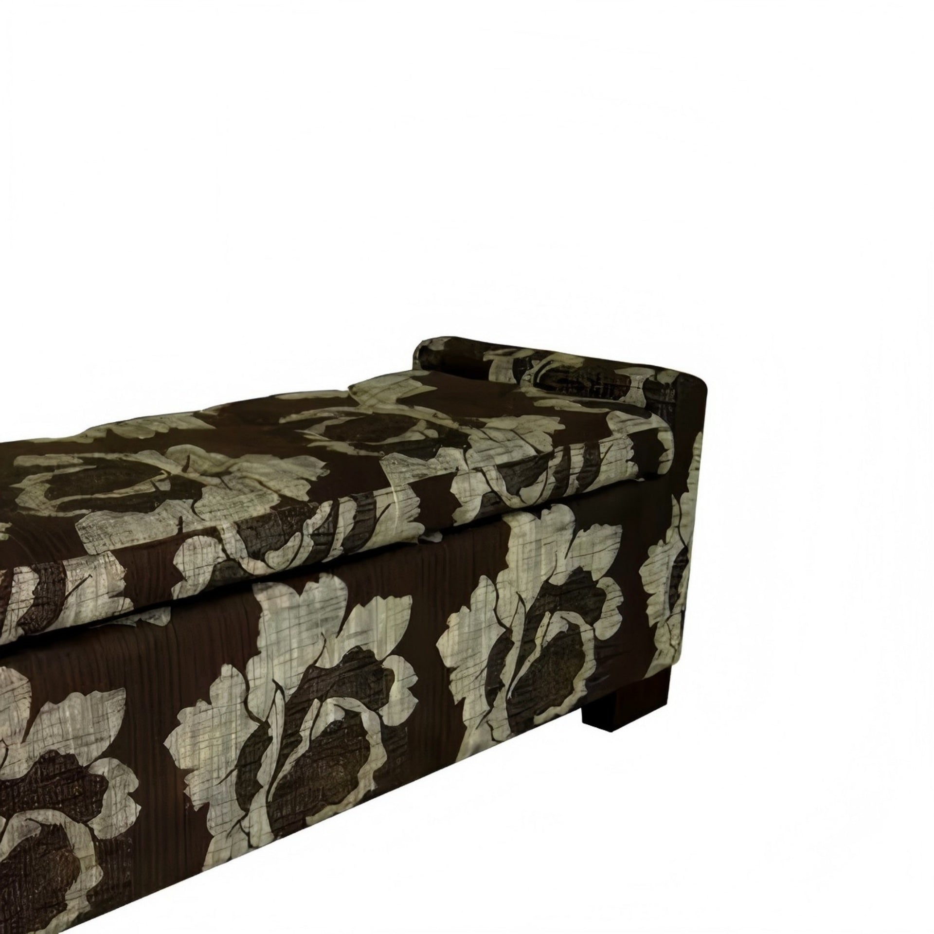 48" Long Storage Bench with Black finish and Dark Brown Floral Pattern