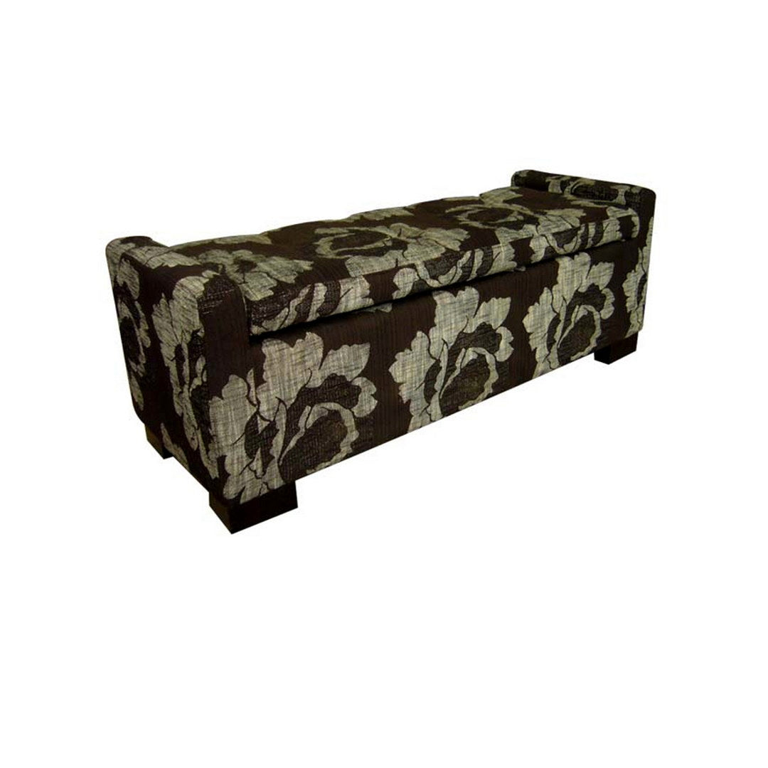 48" Long Storage Bench with Black finish and Dark Brown Floral Pattern
