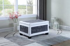 19" Tall Bonded Leather Storage Ottoman w/ 2 Seating, Old-World Blue and White